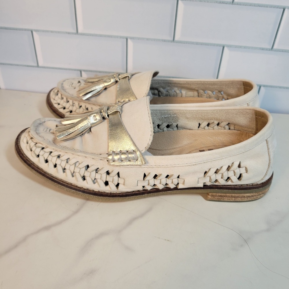 Sperry Seaport Plushwave Woven Leather Tassel Loafers Cream Gold Size 6 Coastal